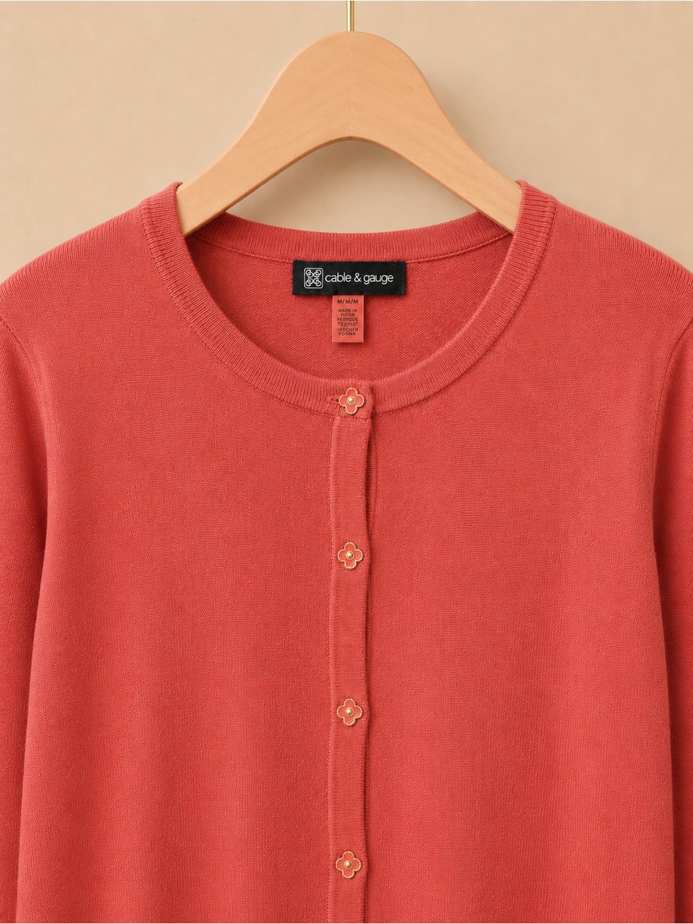 Cable & Gauge Women's Button-Front Cardigan in Rust Orange ✨